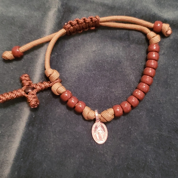 NEW! Rosary Bracelet HANDMADE Brown on Olive - Picture 2 of 9